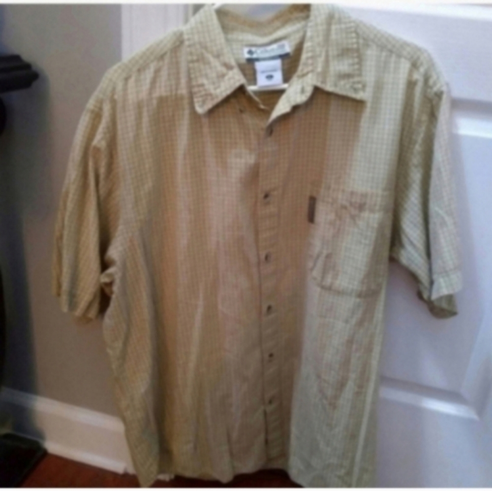Colombia Men's Tan Yellow Checkered Shirt XL Button Down Cowboy Flaw: See Below